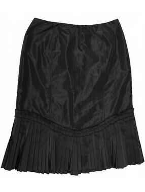 Vintage Tristan & Iseut Canada Made Silky Black Pleated Hem Midi Skirt Sz 6 Goth